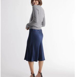 Quince 100% Silk Midi Skirt - Navy